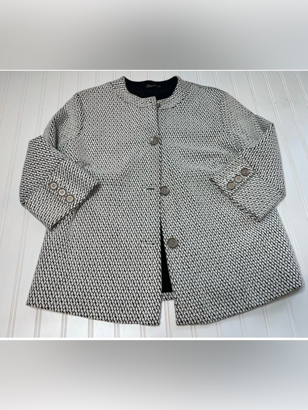 J.MCLAUGHLIN Jacket Suit Blazer Black White Women Career Large 514